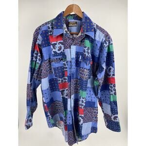 VTG Outlaw Western Wear Mens XL Patchwork Cowboy Button Up Country Rodeo Shirt